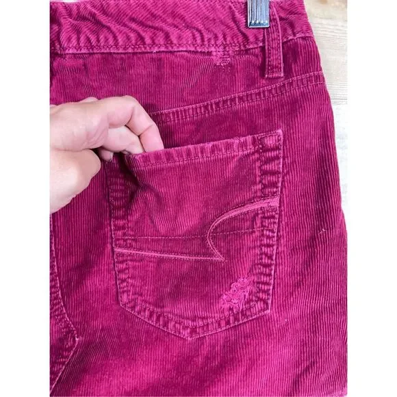 American Eagle Outfitters Women's 100 % Cotton Magenta Pink Corduroy Distressed - Picture 9 of 12
